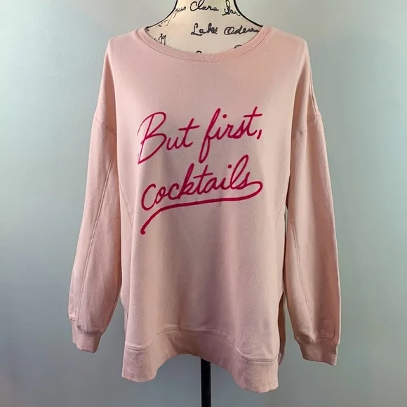 Wildfox But First Cocktails Statement Sweatshirt NEW! - Picture 6 of 9
